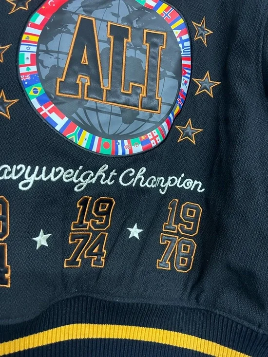 NWT Shoe Palace x Muhammad Ali Worldwide Black Embroidered Varsity Jacket